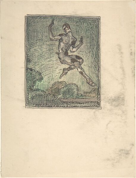 Dancer in the Role a Faun, Paul Scheurich (American German, New York 1883–1945 Brandenburg), Pen and ink, green and brown pencil, graphite. 