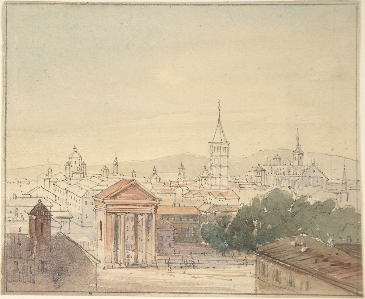 View of Milan, Adrian Ludwig Richter (German, Dresden 1803–1884 Dresden), Graphite with watercolor 