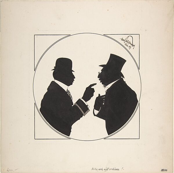 Two men in Conversation, Hans Schliessmann (German, Mainz 1892–1920 Vienna), Brush and black ink on cardboard. 