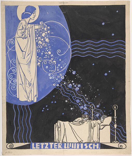 Letzter Wunsh, Franz Wacik (Austrian, Vienna 1883–1938 Vienna), Brush and black ink, blue and white gouache over graphite. 