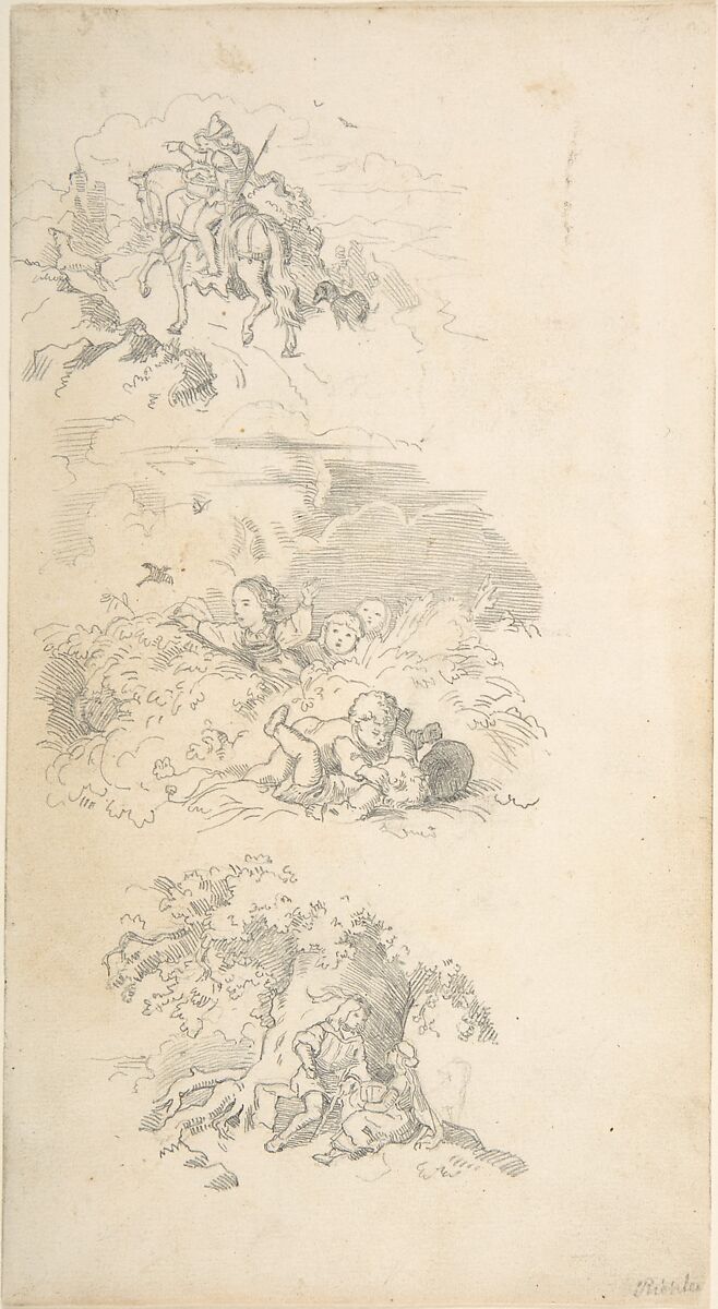 Three Designs for Book Illustrations, Adrian Ludwig Richter (German, Dresden 1803–1884 Dresden), Graphite 