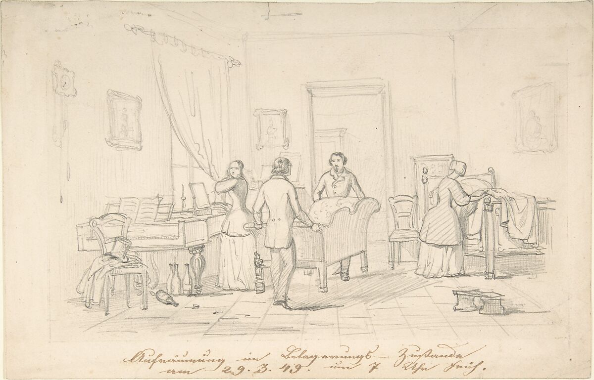 Interior Scene, Anonymous, German, 19th century, Graphite 