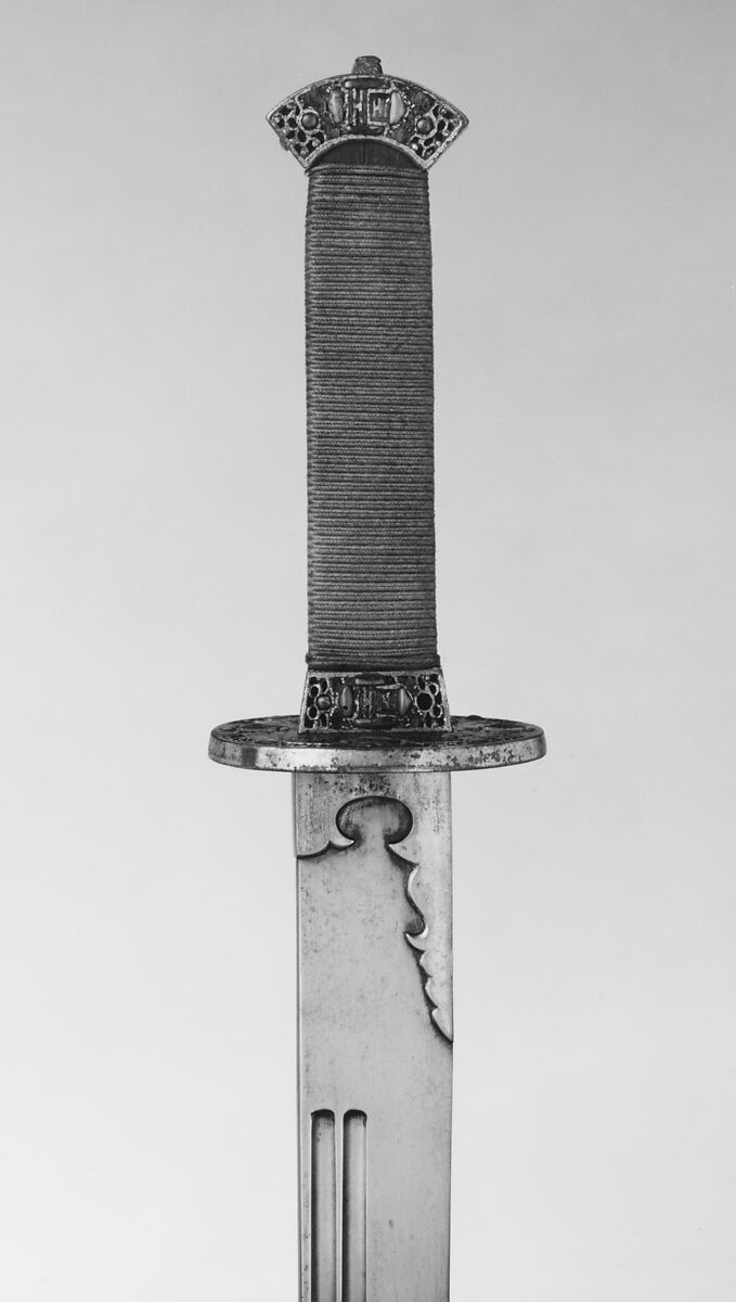 Sword with Scabbard, Steel, mother-of-pearl, coral, shark skin, textile, gold, semiprecious stones, Chinese