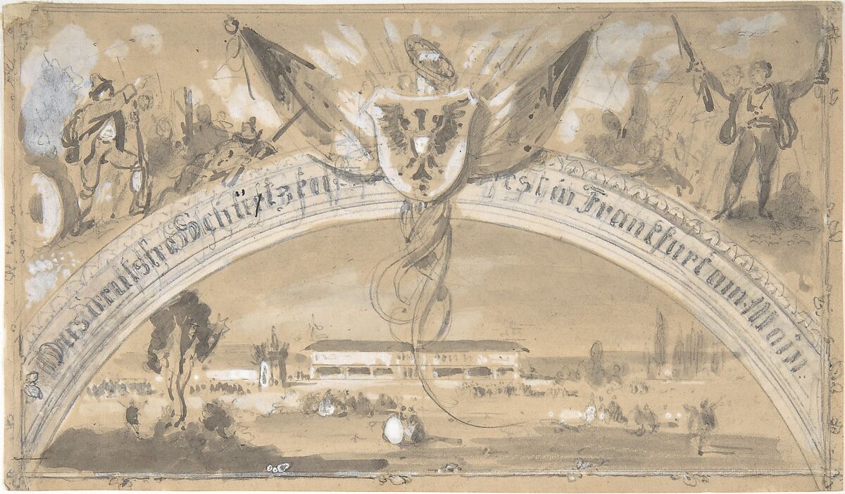 Illustration for Civic Celebration (?), Anonymous, German, 19th century, Graphite, brush and gray wash with white heightening. 