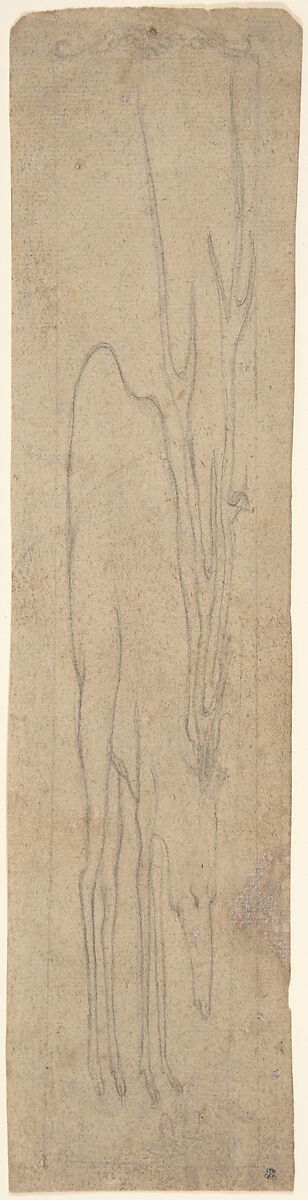 Anamorphic Drawing of a Stag, Anonymous, German, 16th century (?), Black chalk, on light-brown paper 