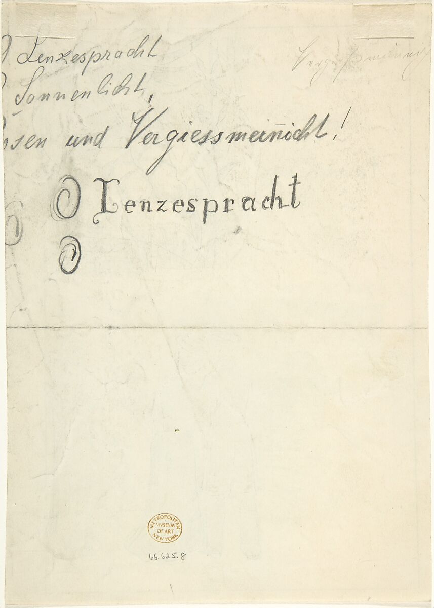 Study for a Birth Announcement, Anonymous, German, 19th century, Watercolor, black chalk; framing lines in graphite