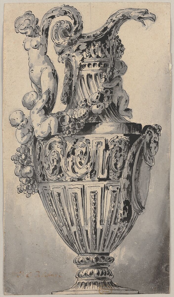 Design for a Ewer, Jean Charles Delafosse (French, Paris 1734–1789 Paris), Pen and black ink and brush and gray wash