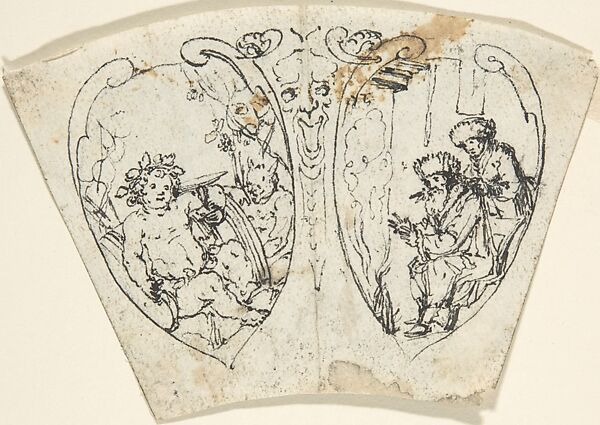 Design for a Cup (?) with Bacchus and Two Figures Warming Themselves (January)