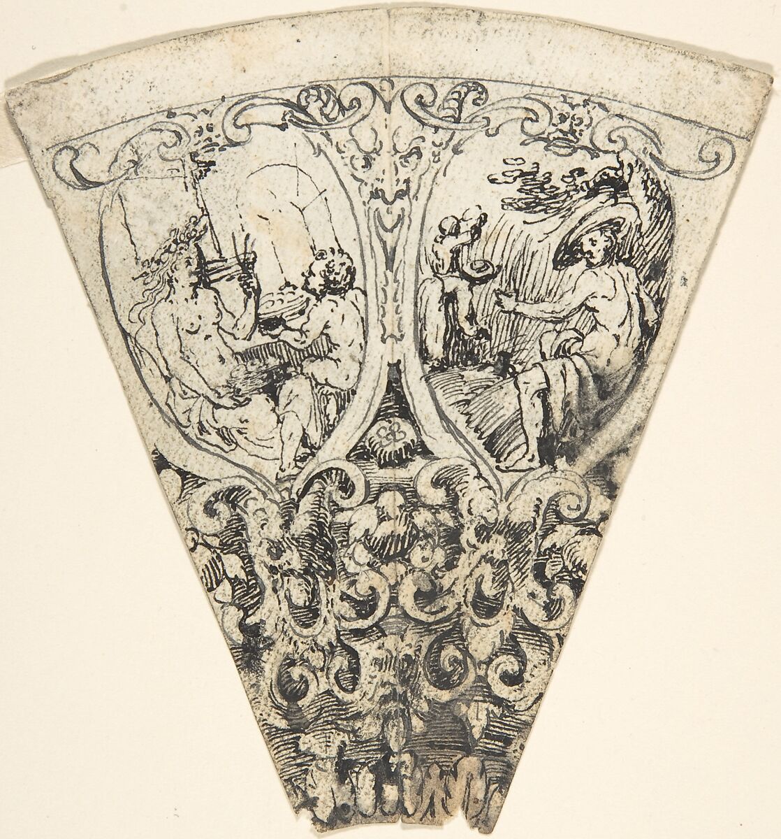 Design for a Cup(?), Anonymous, German, 19th century, Pen and black ink. Incised for transfer. Laid paper. 