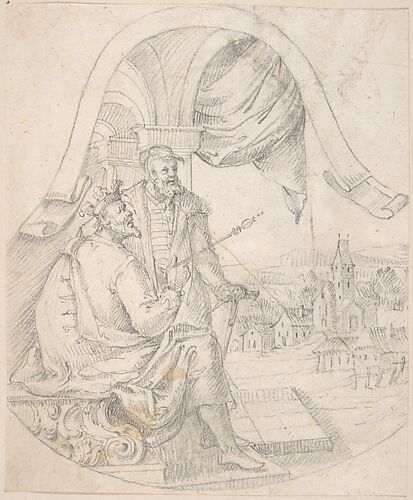 Design for an Illustration: King and Courtier against a Landscape