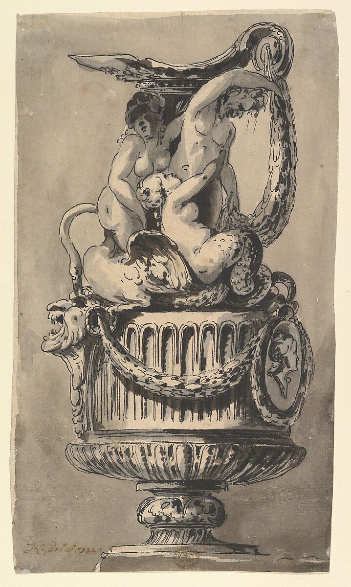 Design for a Ewer, Jean Charles Delafosse (French, Paris 1734–1789 Paris), Pen and black ink, brush and gray wash 