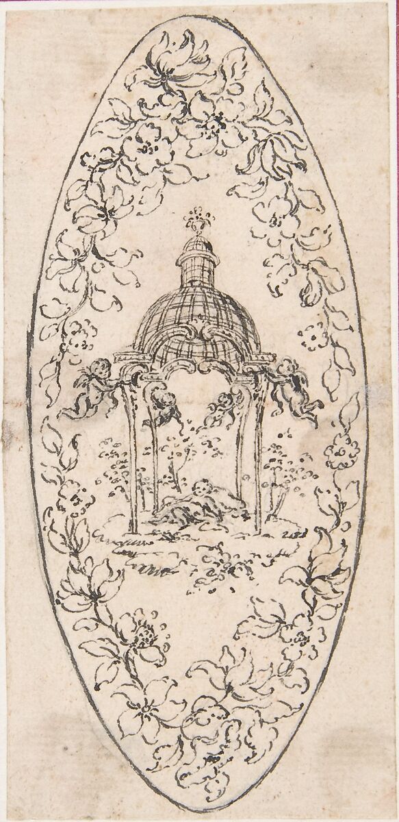 Design for a Navette, Hubert François Gravelot (French, Paris 1699–1773 Paris), Pen and brown ink, over traces of graphite 