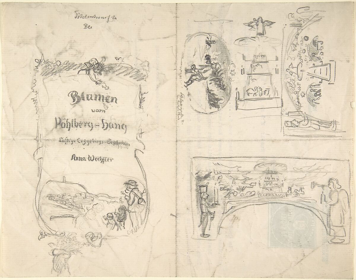 Studies for the title page and vignettes for Blumen vom Pöhlberg-Hang by Anna Wechsler, Anonymous, German, 19th century, Pencil 