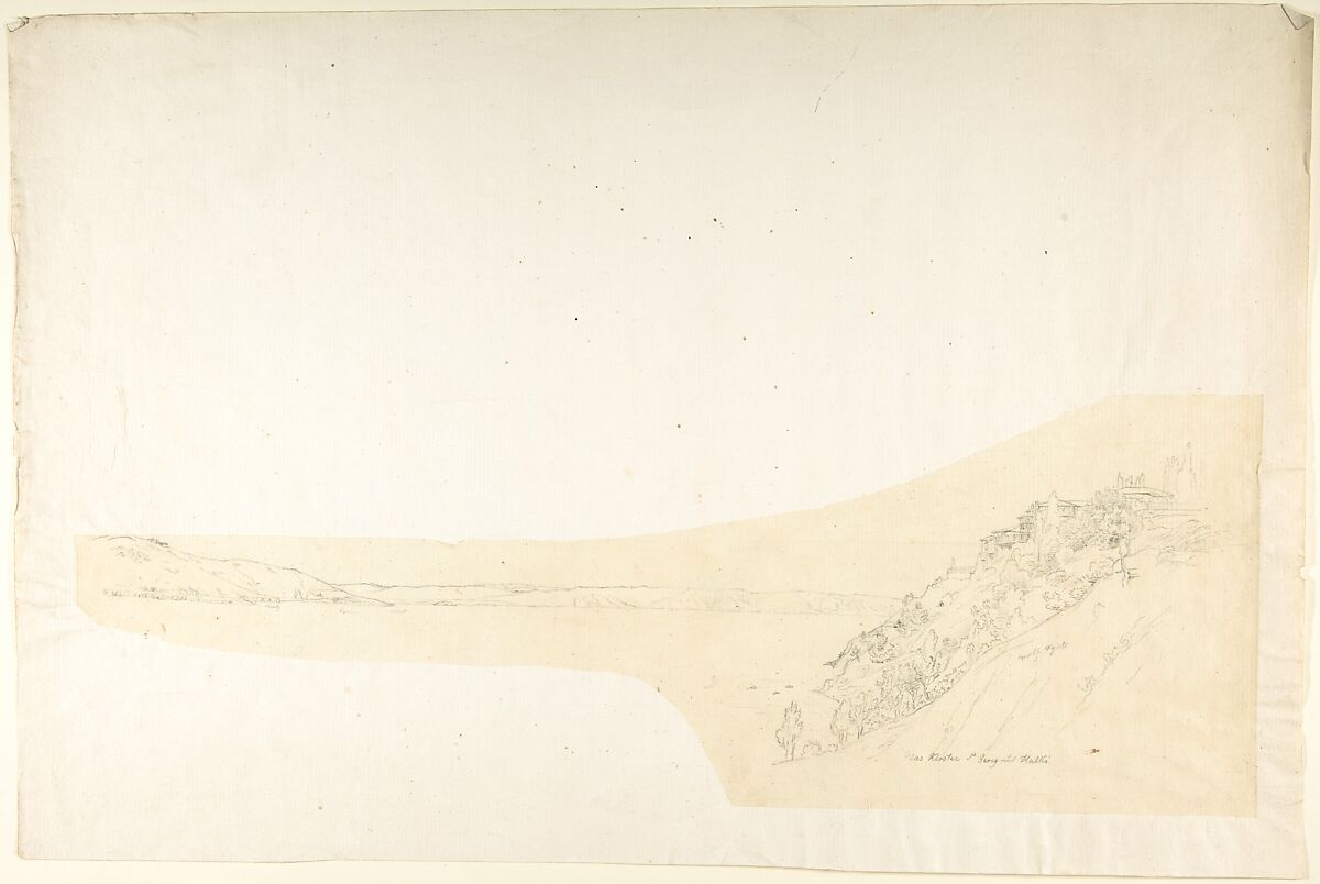 Sketch of the Monastery of St. George Chalkis, Franz von Hauslab the Younger (Austrian, Vienna 1798–1883), Pencil on tracing paper mounted on laid paper. 