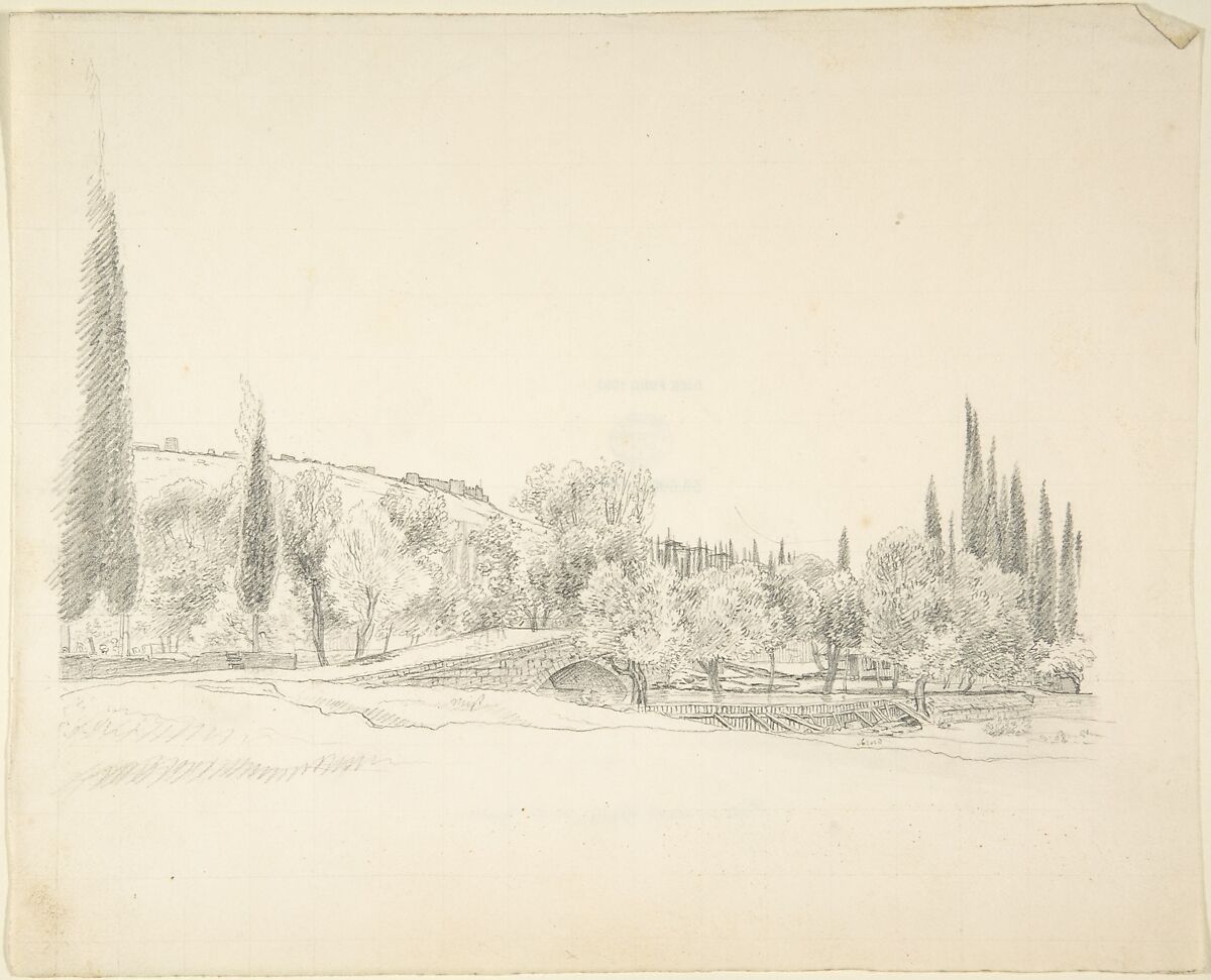 Landscape with Bridge, Franz von Hauslab the Younger (Austrian, Vienna 1798–1883), Graphite 