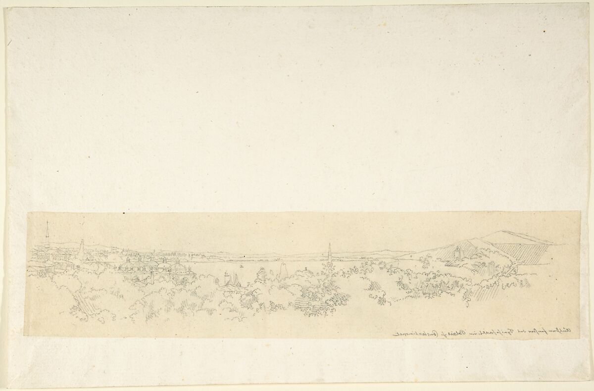 Landscape near Constantinople, Franz von Hauslab the Younger (Austrian, Vienna 1798–1883), Pencil on tracing paper, mounted (backward) on paper. 