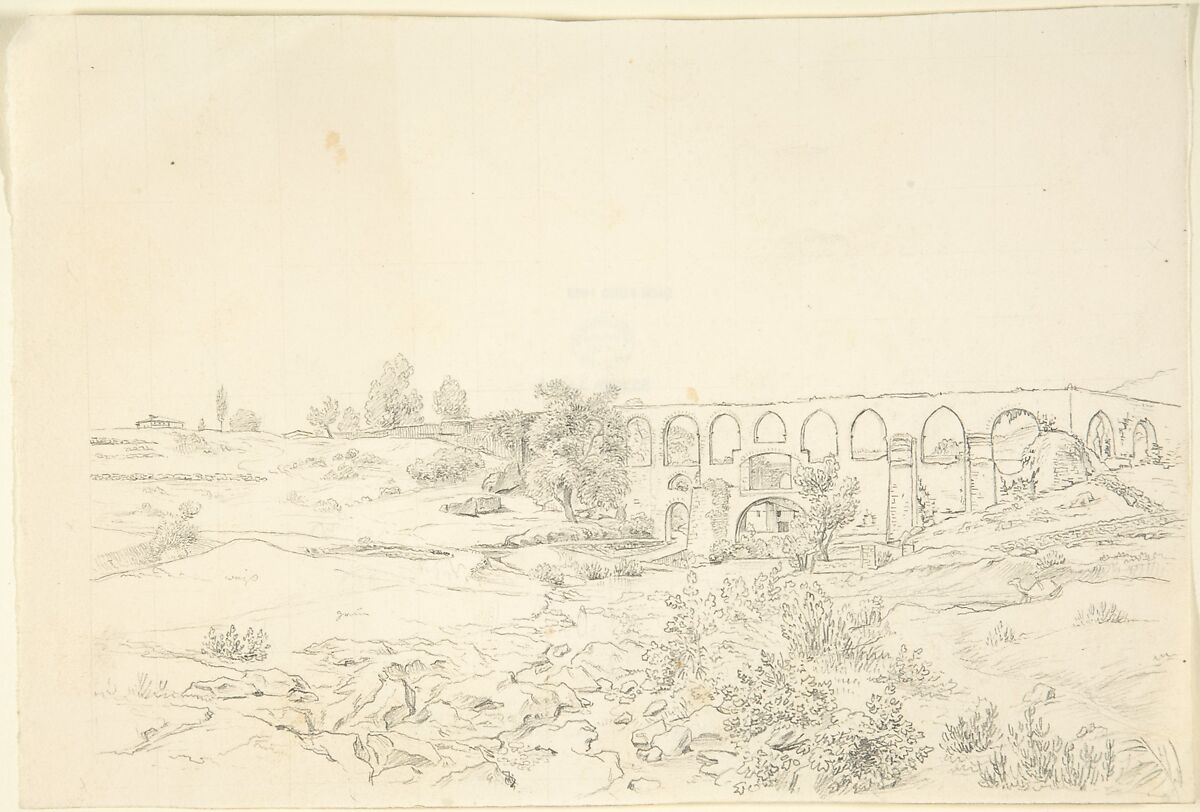 Landscape with Acquaduct near Smyrna, Franz von Hauslab the Younger (Austrian, Vienna 1798–1883), Graphite; squared in graphite 