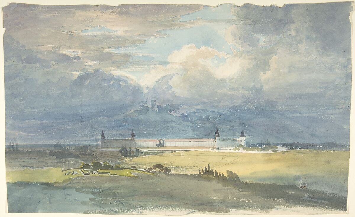 Landscape with a Large Building, Franz von Hauslab the Younger (Austrian, Vienna 1798–1883), Watercolor over graphite 