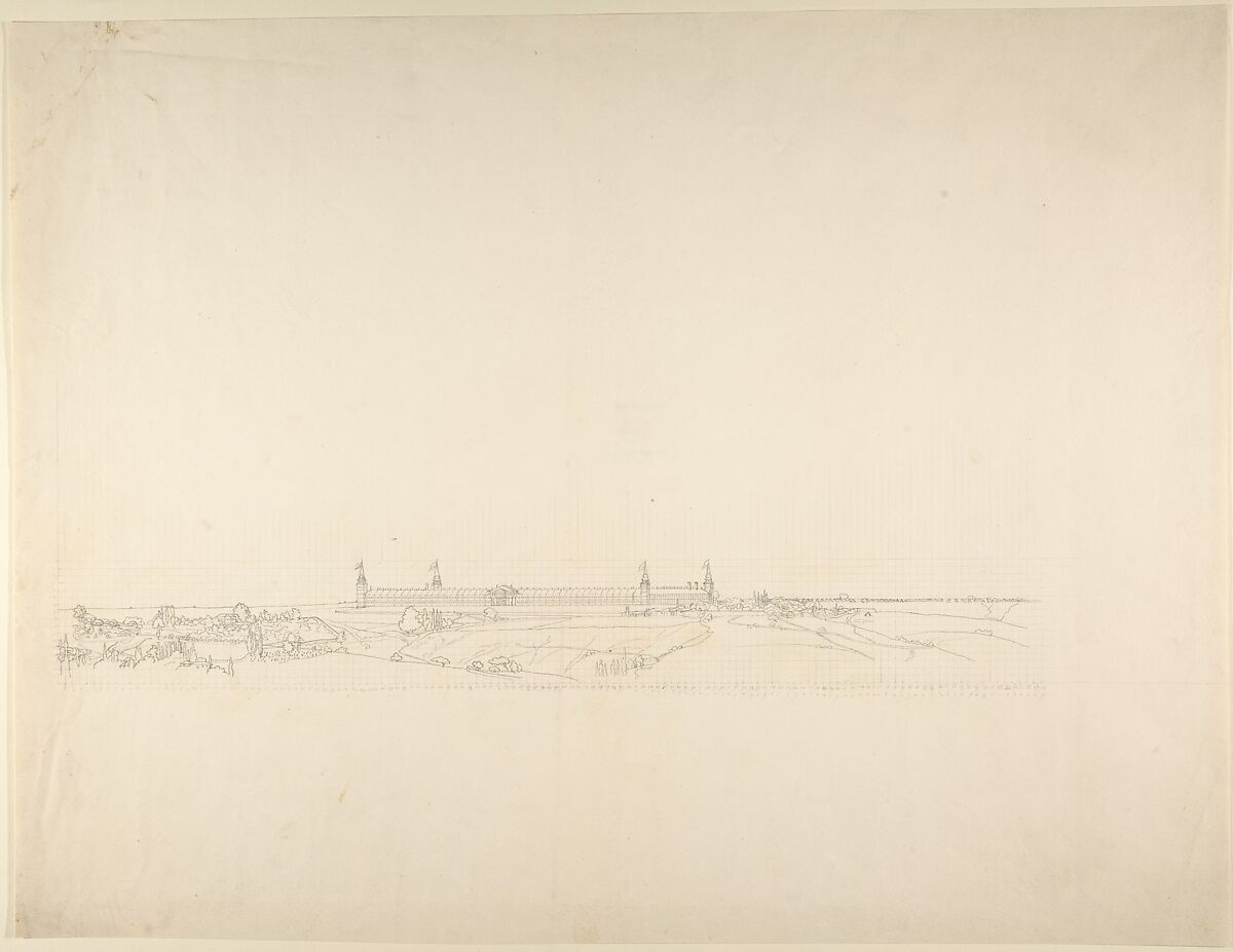 Landscape with a Large Building, Franz von Hauslab the Younger (Austrian, Vienna 1798–1883), Graphite, squared 