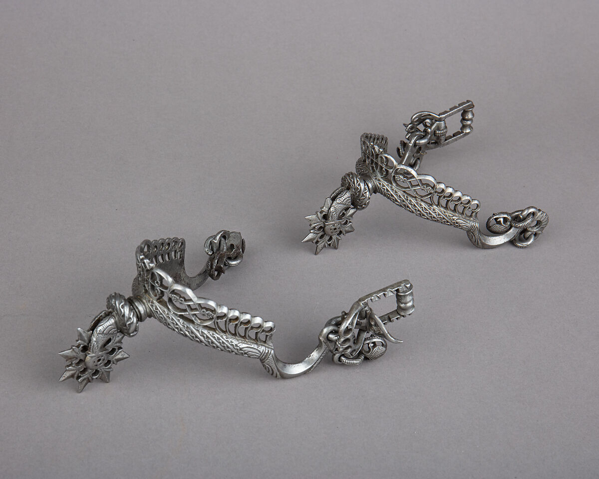 Pair of Rowel Spurs, Iron alloy, tin, German