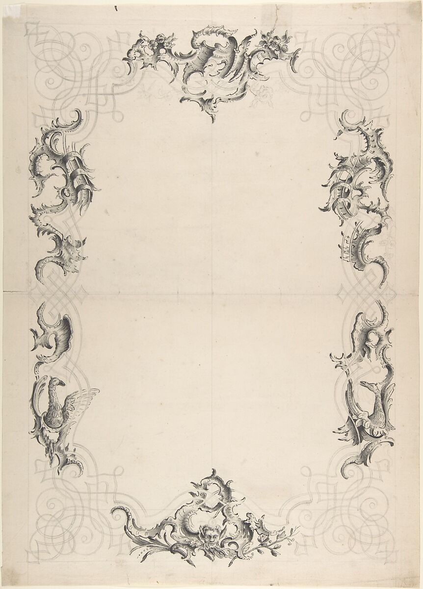 Design for the Stucco Decoration of a Rococo Ceiling, Johann Oktavian Salver (German (active Würzburg) 1732–1788), Brush and black ink and gray wash over graphite. 