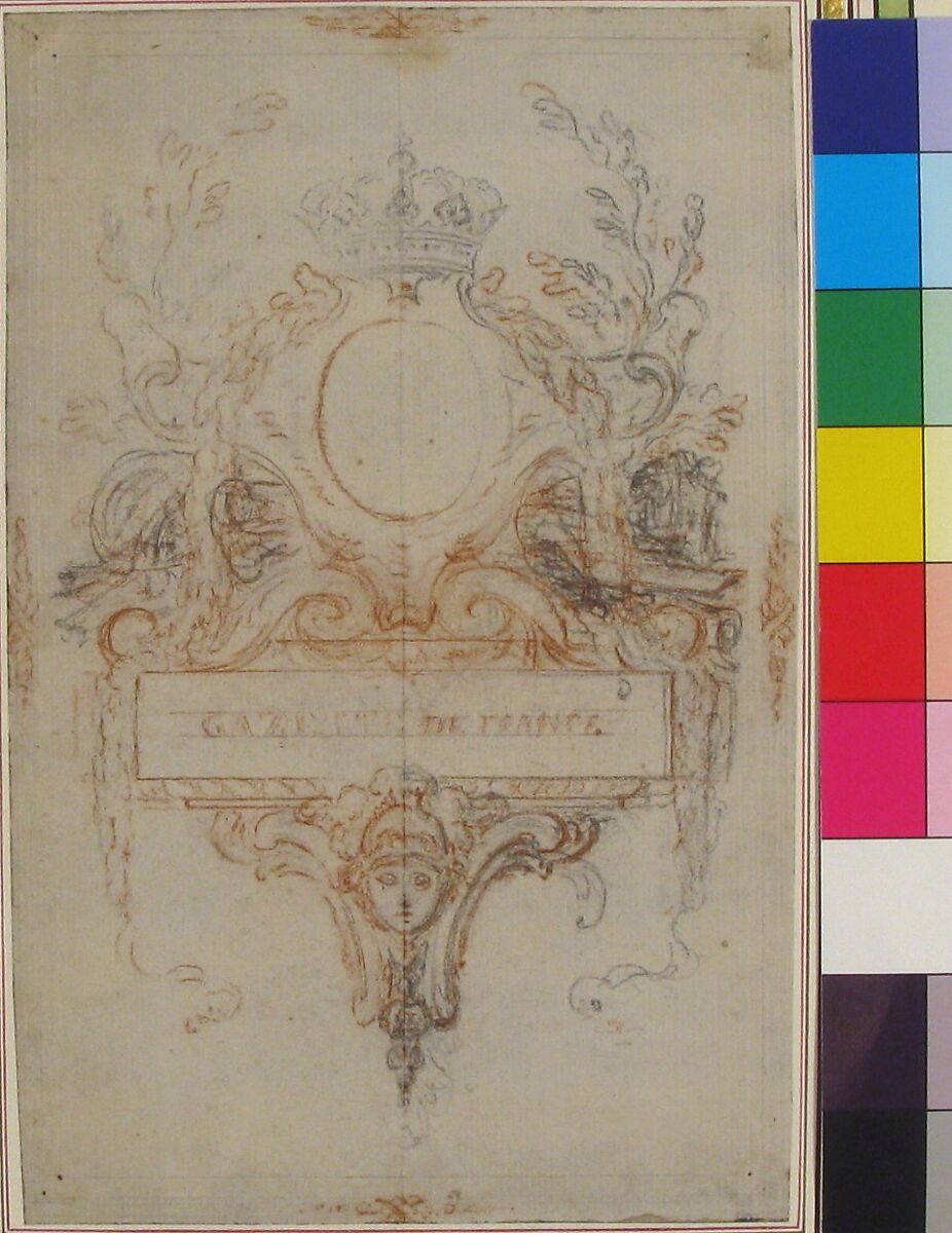 Design for the Headpiece of the "Gazette de France", Hubert François Gravelot (French, Paris 1699–1773 Paris), Red and black chalk