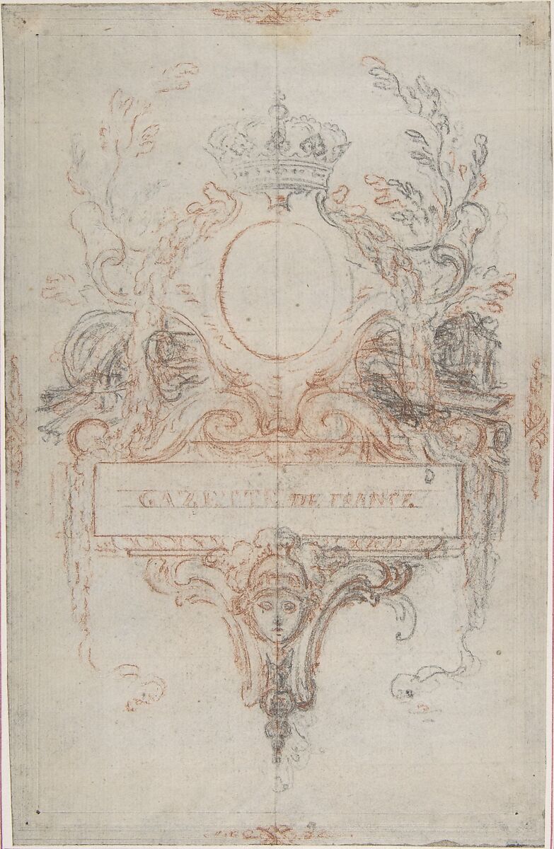 Design for the Headpiece of the "Gazette de France", Hubert François Gravelot (French, Paris 1699–1773 Paris), Red and black chalk 