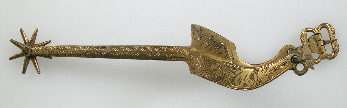 Pair of Rowel Spurs, Copper alloy, gold, German