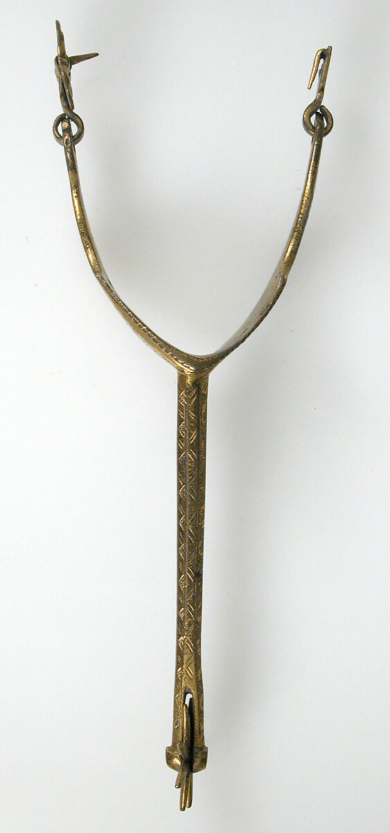 Pair of Rowel Spurs, Copper alloy, gold, German