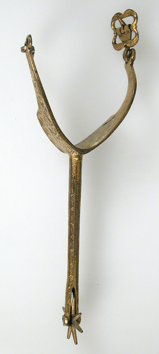 Pair of Rowel Spurs, Copper alloy, gold, German