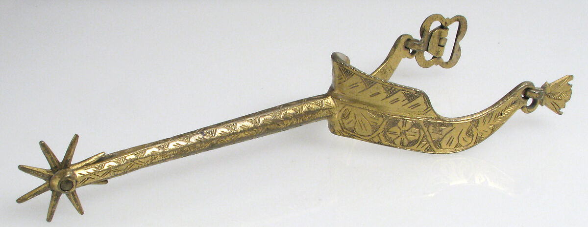 Pair of Rowel Spurs, Copper alloy, gold, German