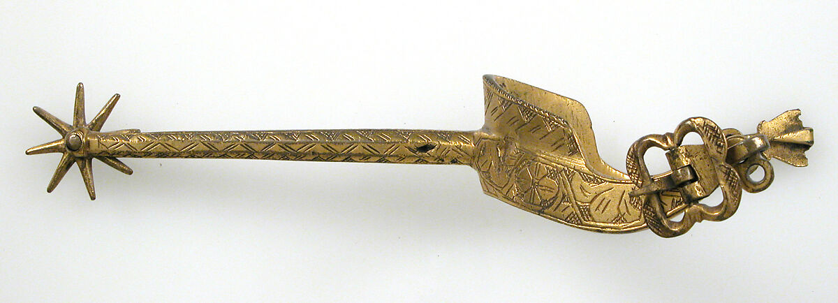 Pair of Rowel Spurs, Copper alloy, gold, German