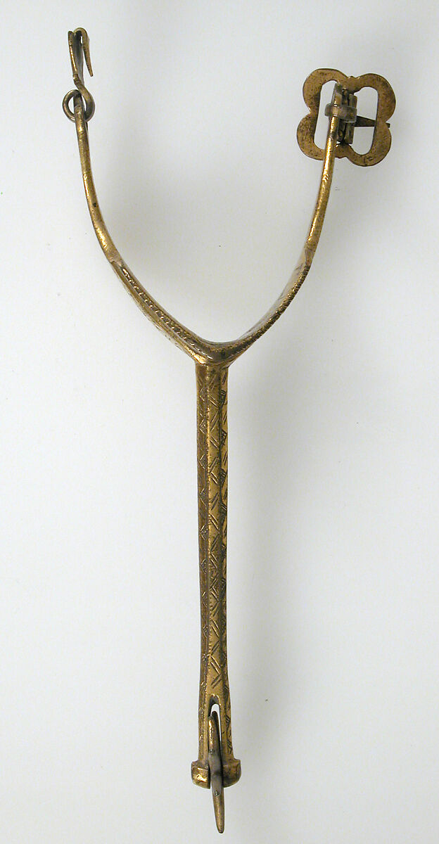 Pair of Rowel Spurs, Copper alloy, gold, German