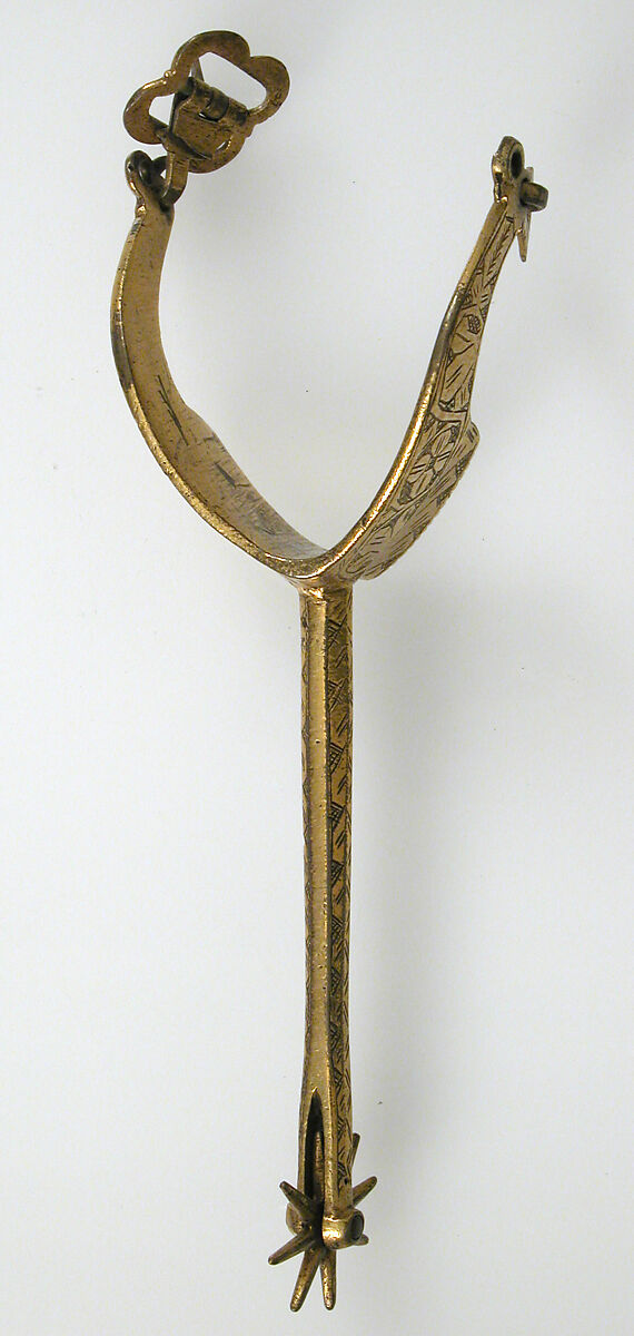 Pair of Rowel Spurs, Copper alloy, gold, German