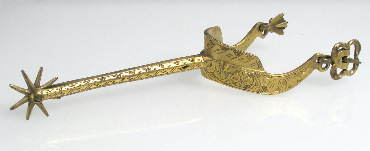 Pair of Rowel Spurs, Copper alloy, gold, German