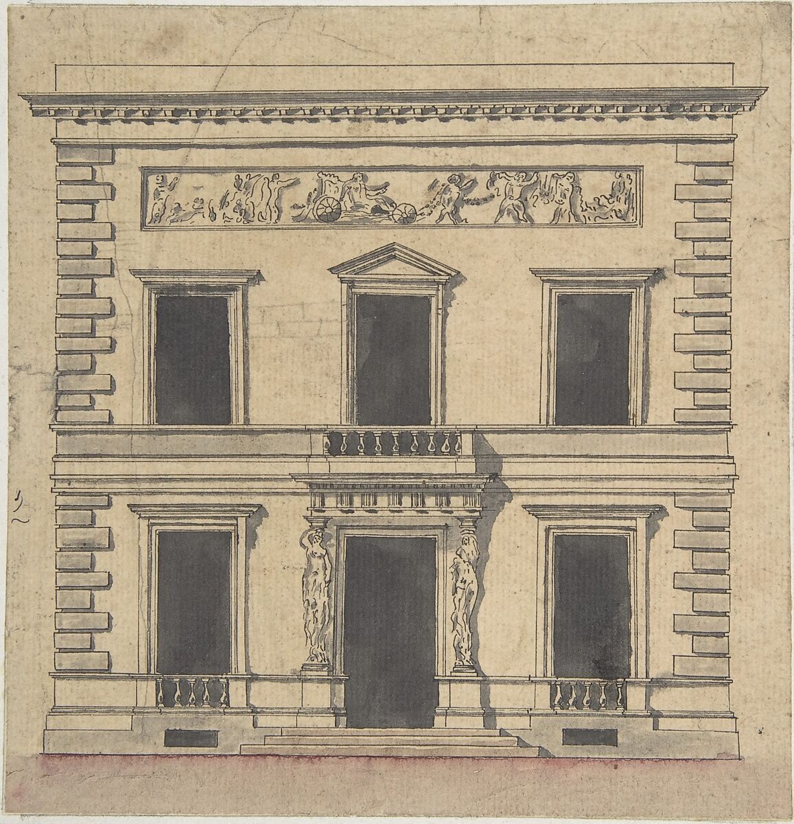 Design for a Stage Set, Claude Nicolas Ledoux (French, Dormans 1736–1806 Paris), Pen and black ink with brush and black, gray and rose wash 