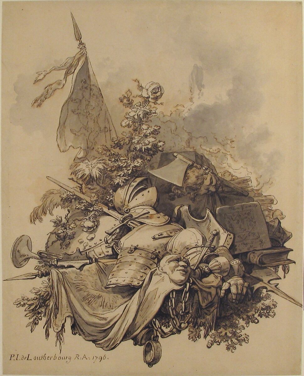 The House of York, Philippe Jacques de Loutherbourg (French, Strasbourg 1740–1812 London), Pen and brown and black ink with brush and brown and gray wash over graphite underdrawing