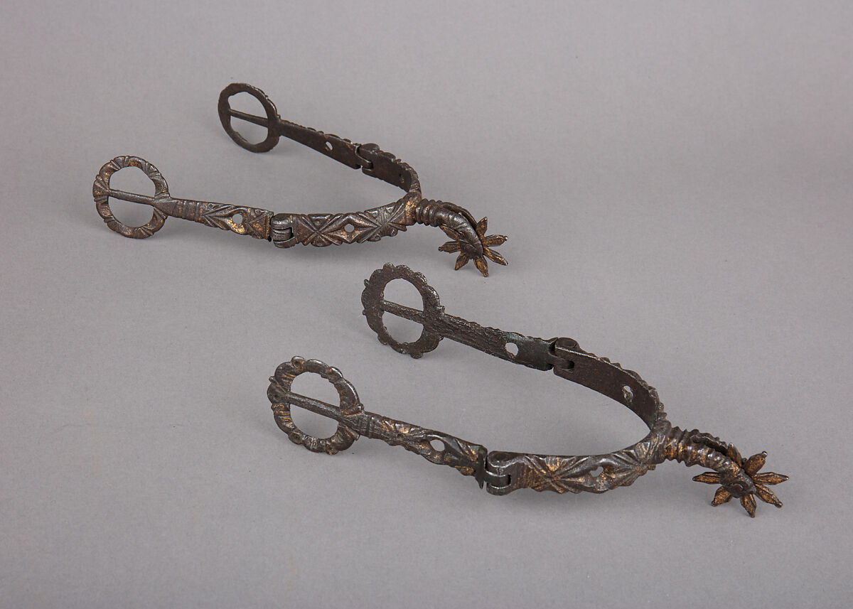 Two Rowel Spurs, Iron alloy, gold, German 