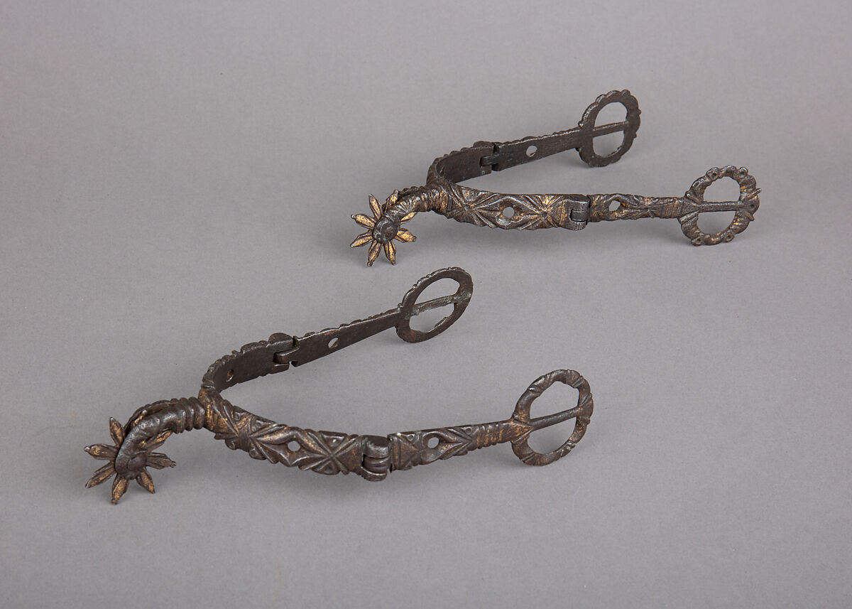 Two Rowel Spurs, Iron alloy, gold, German
