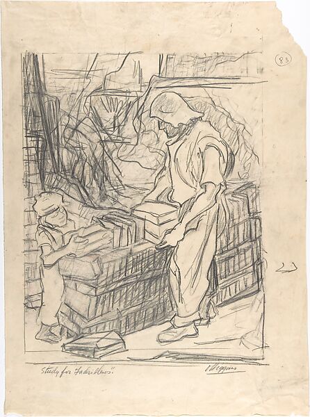 Study for 'Ladrilleros' (brick makers), Pablo Esteban O&#39;Higgins (American, Salt Lake City, Utah 1904–1983 Mexico City), Charcoal 