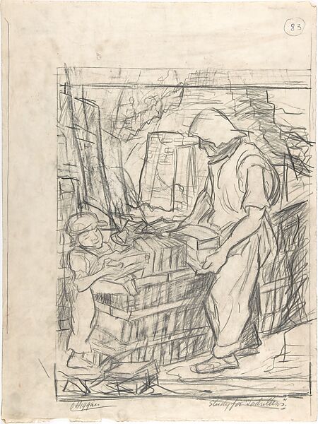 Study for 'Ladrilleros' (brick makers), Pablo Esteban O&#39;Higgins (American, Salt Lake City, Utah 1904–1983 Mexico City), Charcoal 