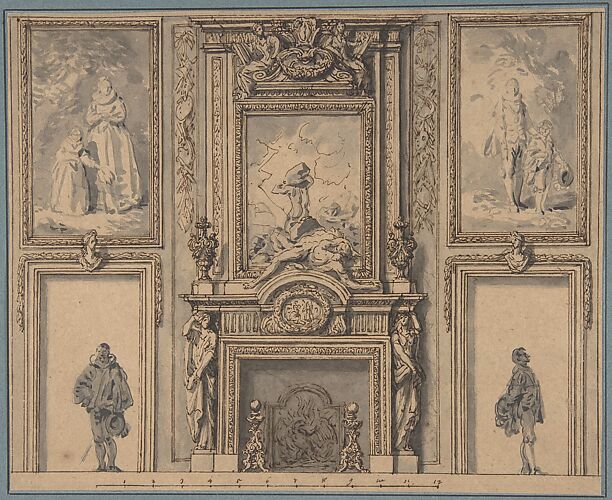 Design for a Wall Decoration with Chimneypiece and Two Figures