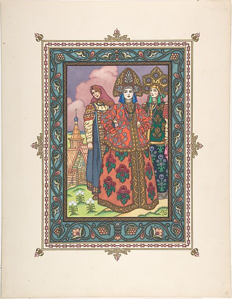 Illustration for "La Belle Vassilissa" [The Stepmother and Step Sisters], Boris Zvorykin (Russian, Moscow 1872–1942 Paris), Gouache, metallic inks, and black ink, heightened with white, over graphite 