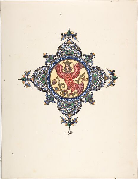 Tailpiece [Firebird as Tsarevna], Boris Zvorykin (Russian, Moscow 1872–1942 Paris), Gouache, metallic inks, and black ink, heightened with white, over graphite 