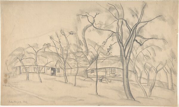 Houses and Trees, Boris Grigoriev (Russian, Rybinsk 1886–1939 Cagnes-sur-Mer), Graphite 