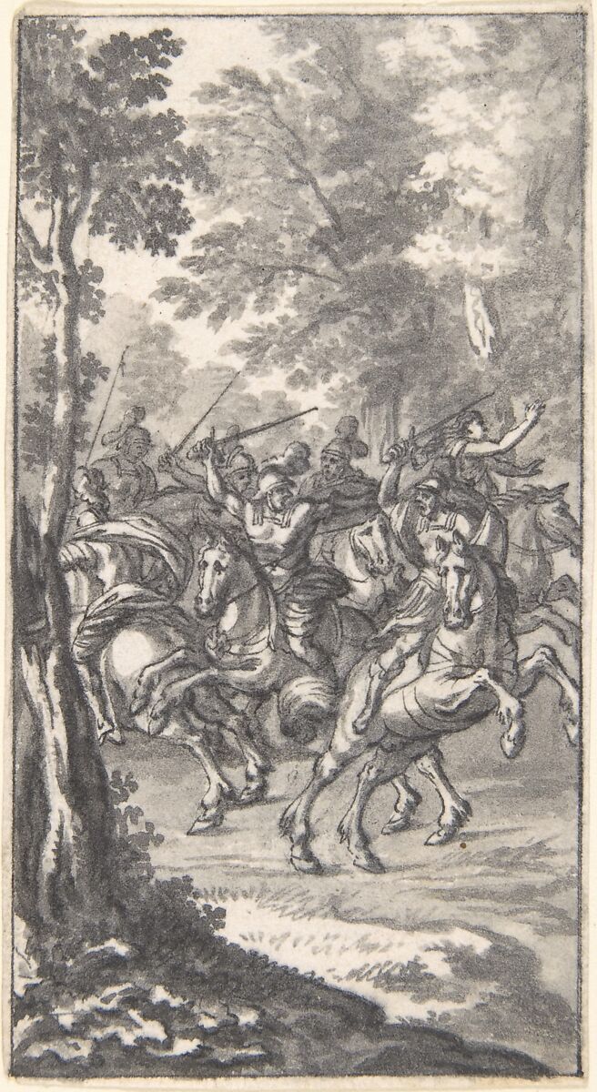 Designs for Book Illustrations, Anonymous, Netherlandish, 16th century, Pen and black ink, brush and gray wash.  Some traces of black chalk. Some incised for transfer.