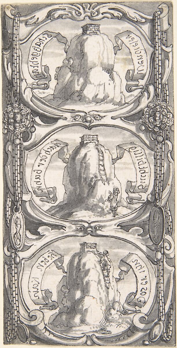 Designs for Book Illustrations, Anonymous, Netherlandish, 16th century, Pen and black ink, brush and gray wash.  Some traces of black chalk. Some incised for transfer.