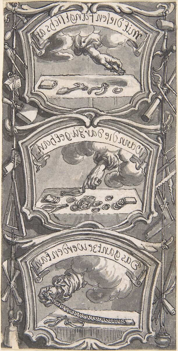 Designs for Book Illustrations, Anonymous, Netherlandish, 16th century, Pen and black ink, brush and gray wash.  Some traces of black chalk. Some incised for transfer.