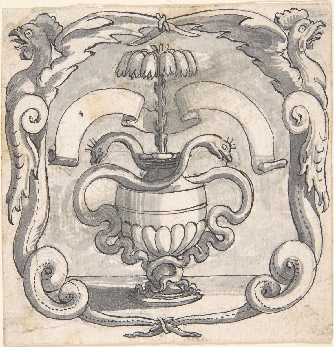 Designs for Book Illustrations, Anonymous, Netherlandish, 16th century, Pen and black ink, brush and gray wash.  Some traces of black chalk. Some incised for transfer.