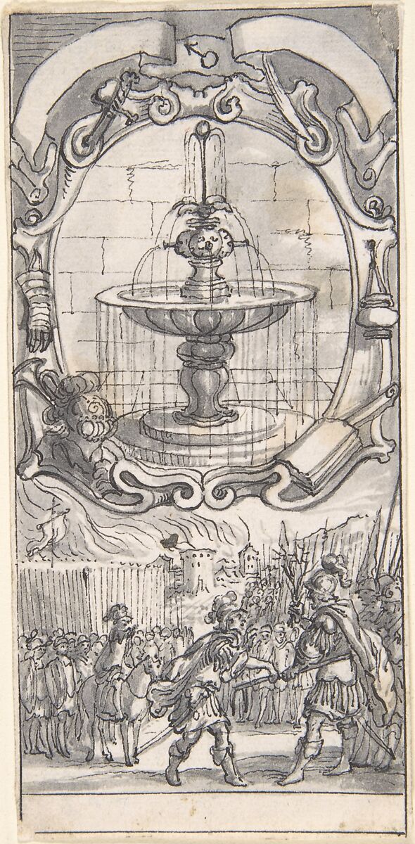 Designs for Book Illustrations, Anonymous, Netherlandish, 16th century, Pen and black ink, brush and gray wash.  Some traces of black chalk. Some incised for transfer.